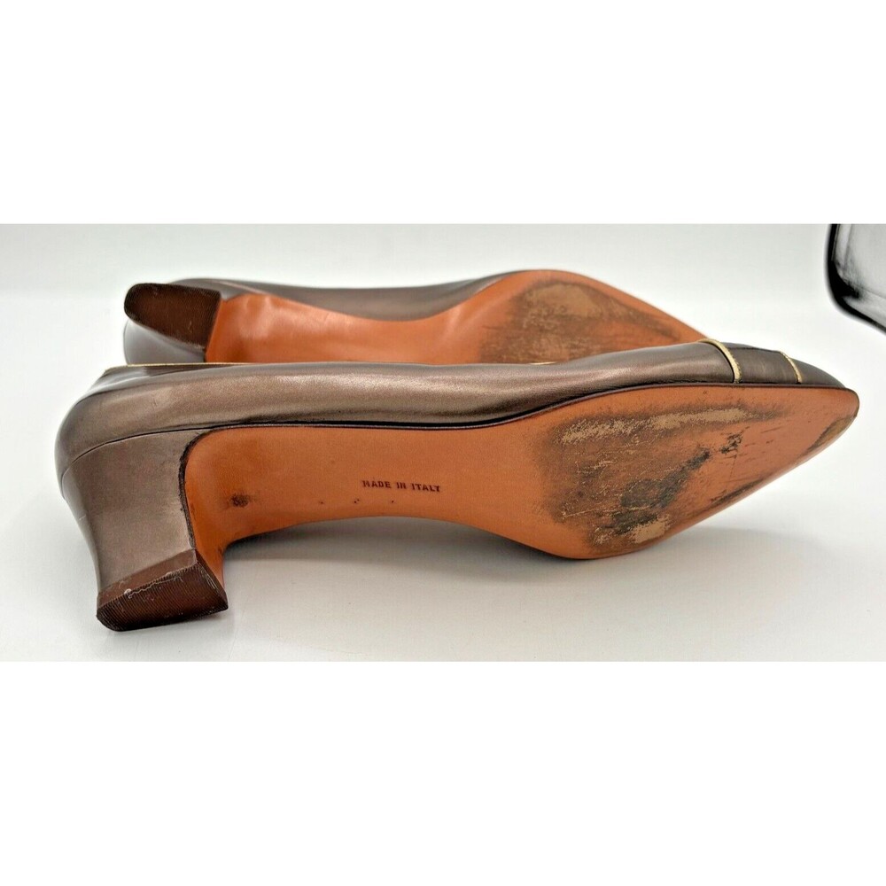 Salvatore Ferragamo Women’s Leather Pumps Sz 8B Bronze w Gold Trim DD10681 EUC - Picture 5 of 16